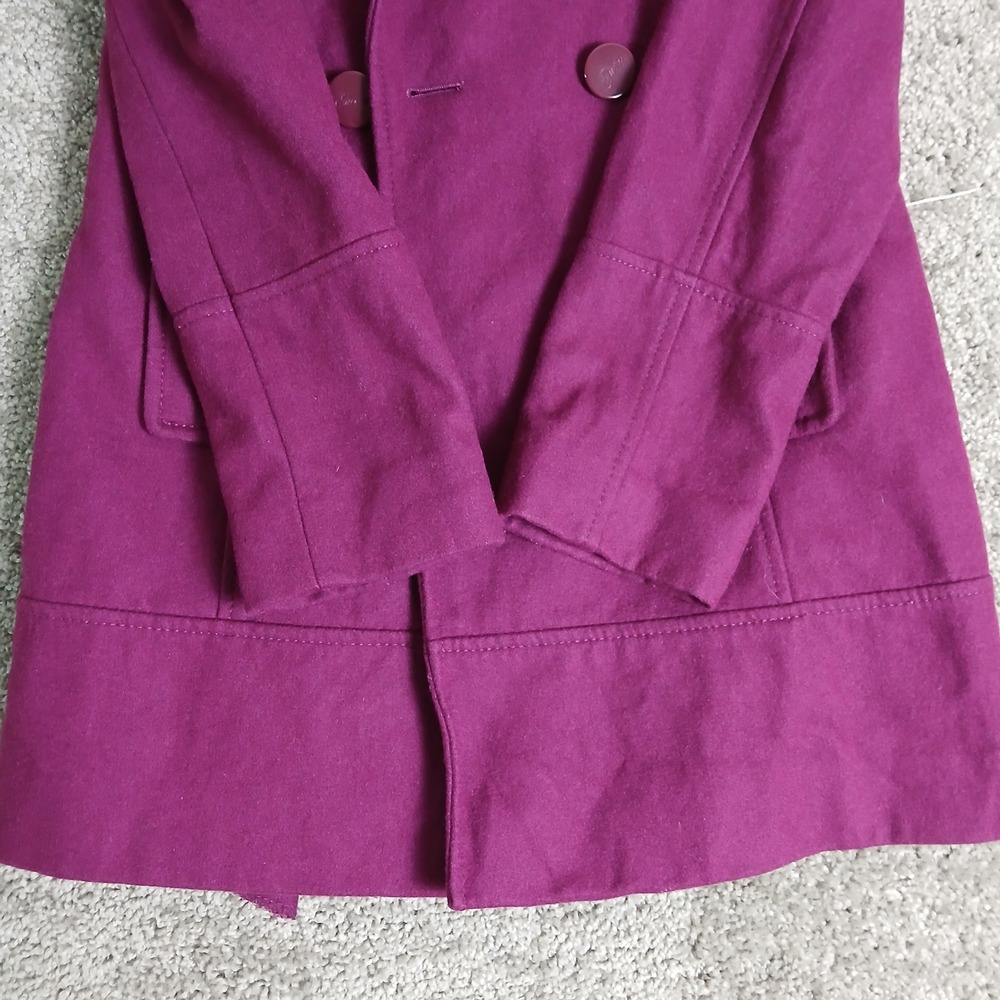 GUESS Womens Magenta Purple Double Breasted Pea Coat Leopard Print Lining - Picture 11 of 16